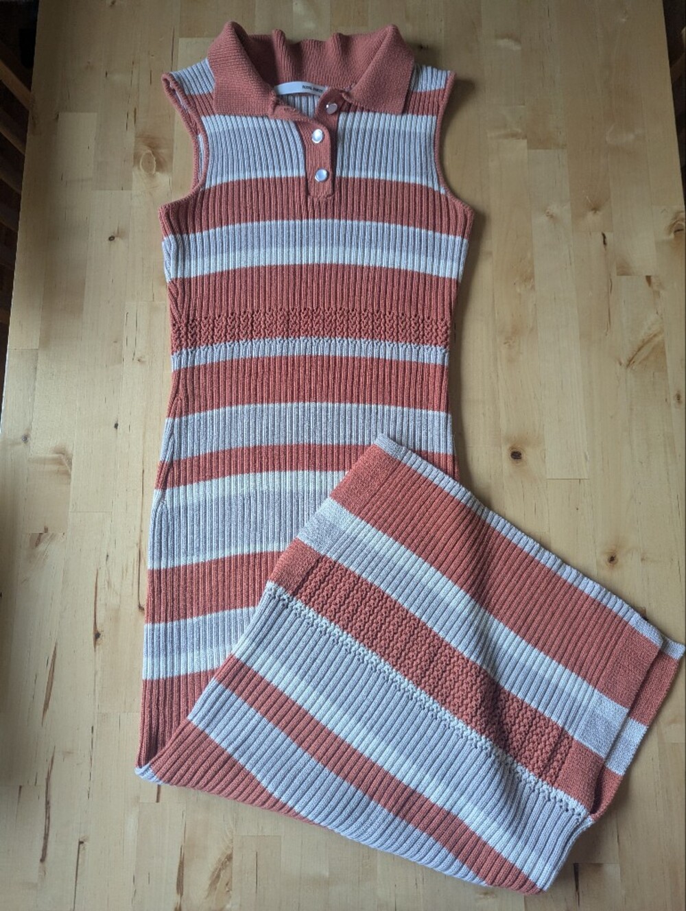 Women's Knit Maxi Summer Dress in Coral and Cream - Size Small